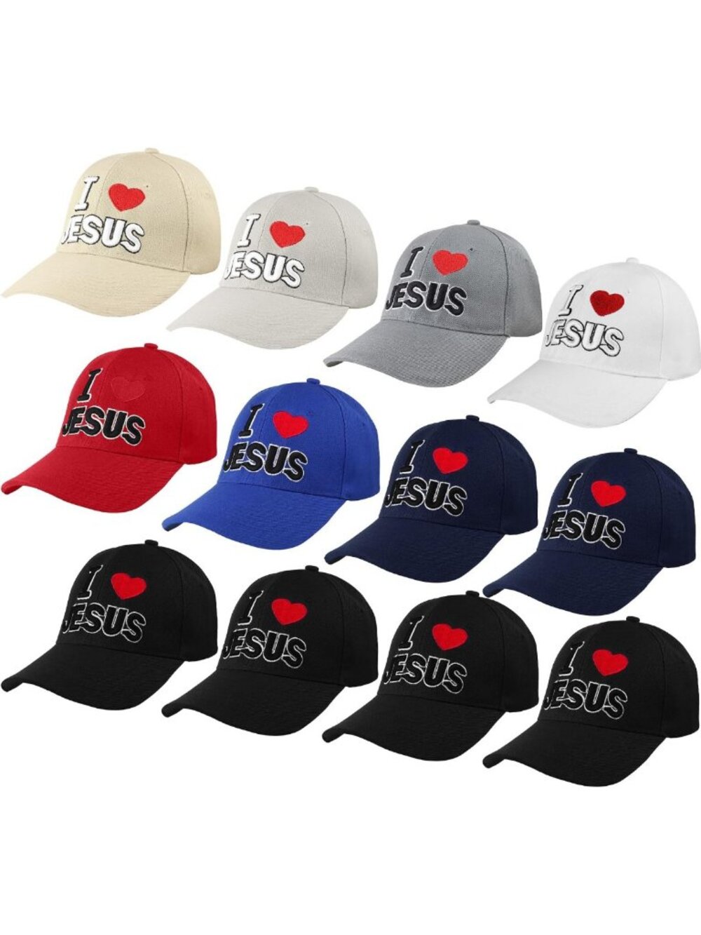 12-Pack Baseball Caps & Beanies - USA Designs & "I Love Jesus" Hats Set